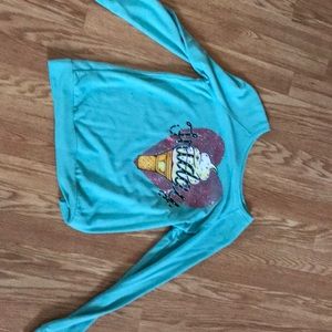 A blue long sleeve shirt